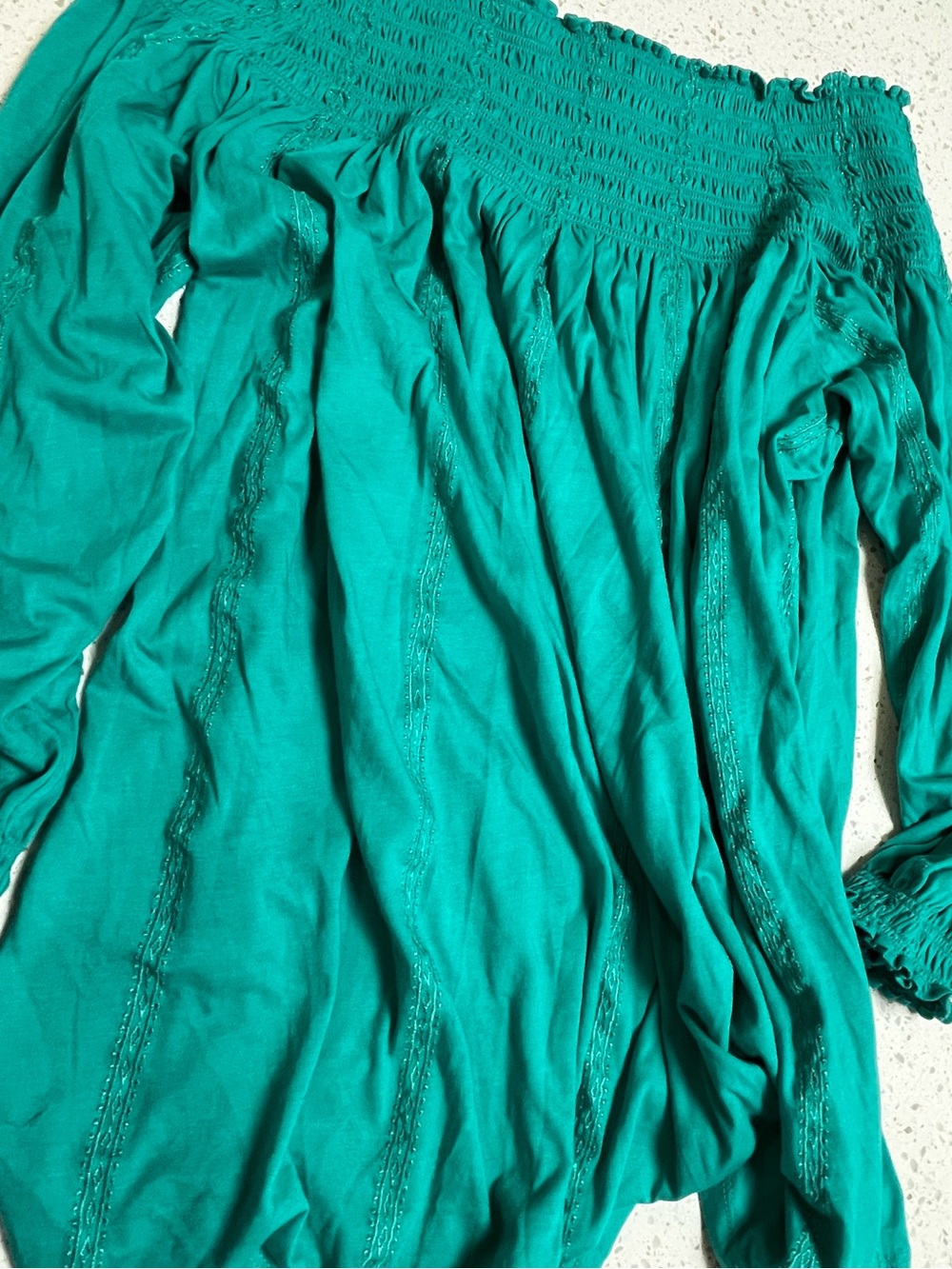 Lauren Ralph Lauren Teal Green Smocked Top - Picture 2 of 8